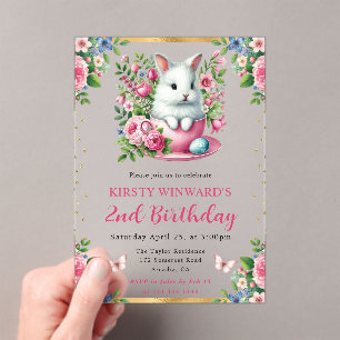 Watercolor Easter Rabbit Spring Flowers Birthday Acrylic Invitations