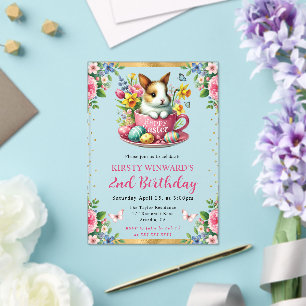 Watercolor Easter Rabbit Spring Flowers Birthday Acrylic Invitations