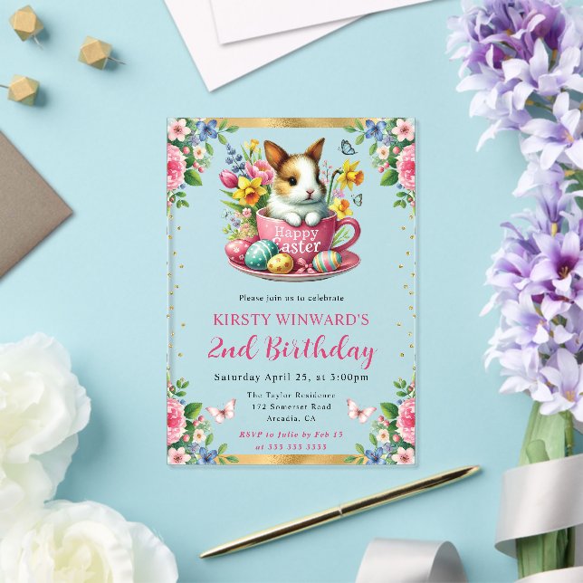Watercolor Easter Rabbit Spring Flowers Birthday Acrylic Invitations (Insitu (Wedding))