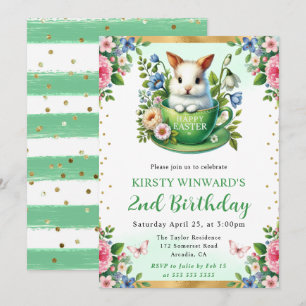 Watercolor Easter Rabbit Spring Flowers Birthday Invitation