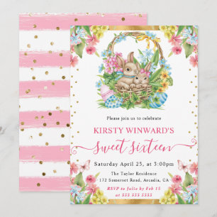 Watercolor Easter Rabbits Spring Sweet 16 Invitation
