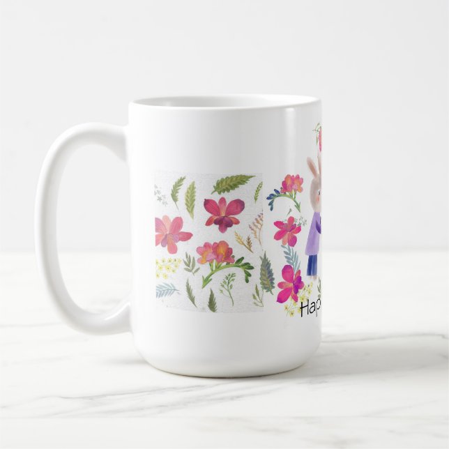 Watercolor Easter rabbyt and egg Coffee Mug (Left)