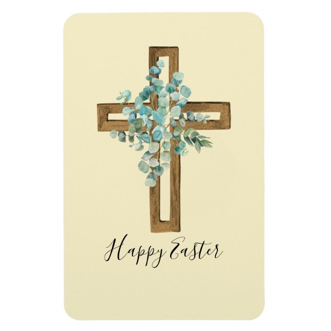 Watercolor Easter Rustic Cross and Eucalyptus  Magnet (Vertical)