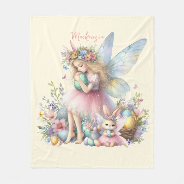 Watercolor Easter Spring Fairy Fleece Blanket (Front)