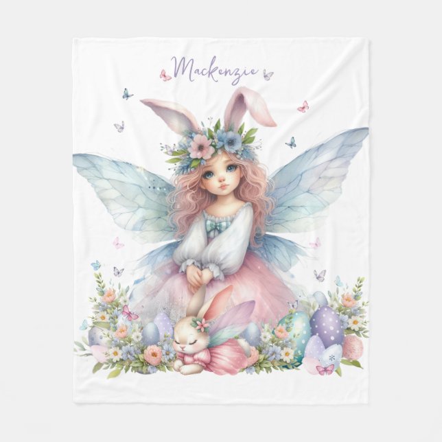 Watercolor Easter Spring Fairy Fleece Blanket (Front)