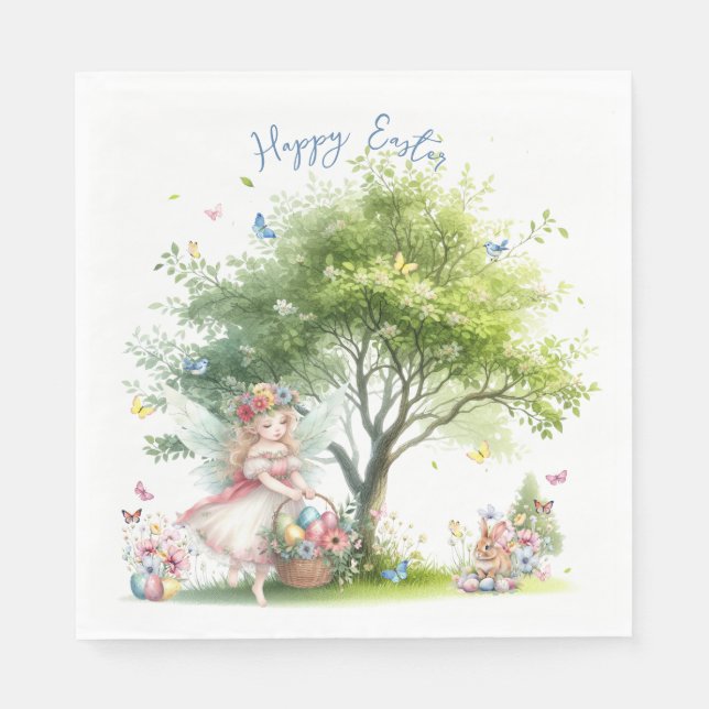 Watercolor Easter Spring Fairy Napkin (Front)