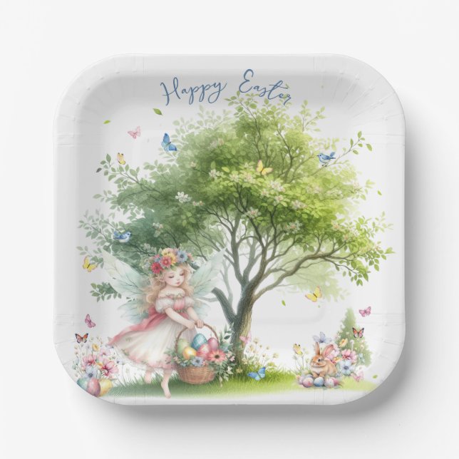 Watercolor Easter Spring Fairy Paper Plate (Front)