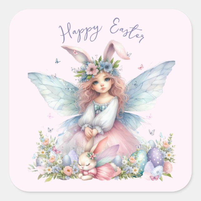 Watercolor Easter Spring Fairy Square Sticker (Front)