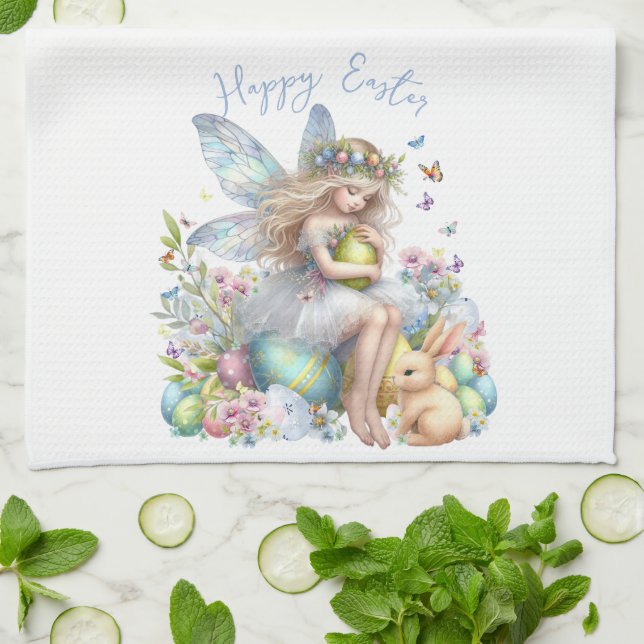 Watercolor Easter Spring Fairy Tea Towel (Folded)