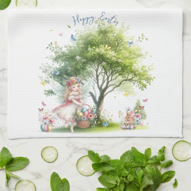 Watercolor Easter Spring Fairy Tea Towel (Folded)
