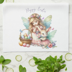 Watercolor Easter Spring Fairy Tea Towel