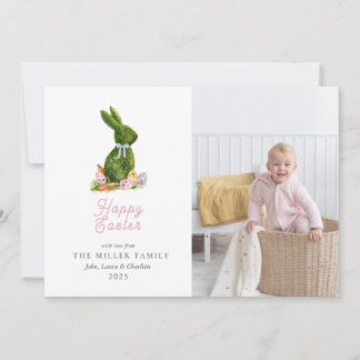 Watercolor Easter Topiary bunny photo Holiday Card