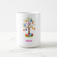 Watercolor Easter Tree with Hanging Decorated Eggs