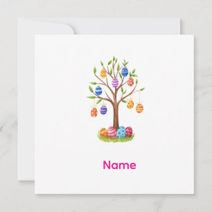 Watercolor Easter Tree with Hanging Decorated Eggs Invitation