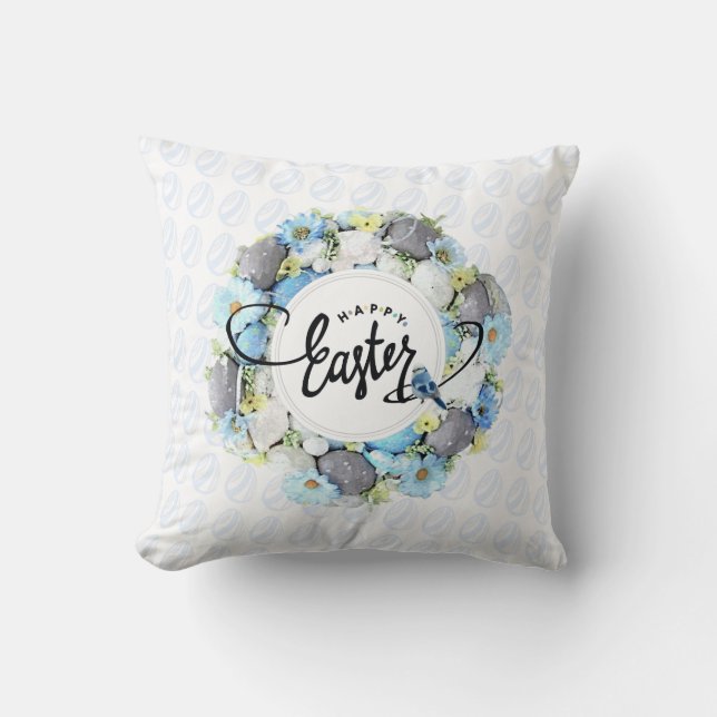 Watercolor Easter Wreath Calligraphy Cushion (Front)