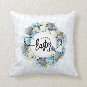 Watercolor Easter Wreath Calligraphy Cushion