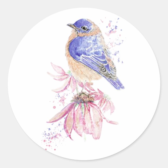Watercolor Eastern Bluebird Blue Bird Art Classic Round Sticker (Front)