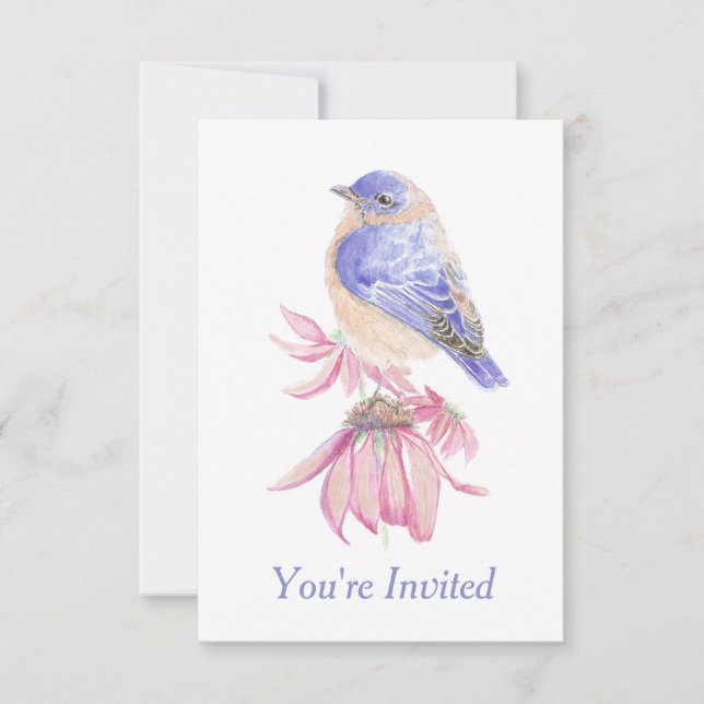 Watercolor Eastern Bluebird Blue Bird Art Invitation (Front)