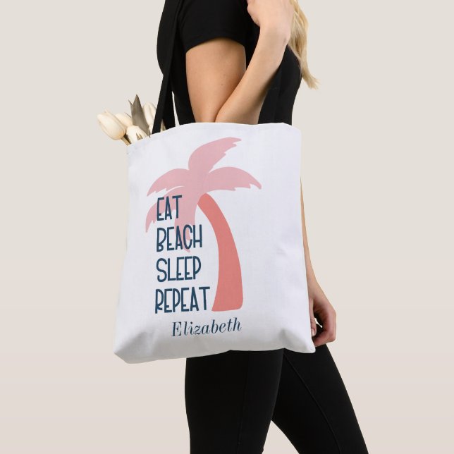 Watercolor Eat Beach Sleep Repeat Palm Tree  Tote  Bag (Close Up)