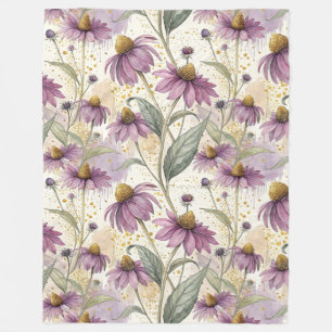 Watercolor Echinacea Purple & Gold Fleece Blanket