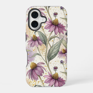 Watercolor Echinacea Purple & Gold iPhone 16 Case