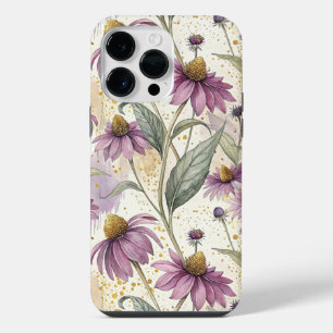 Watercolor Echinacea Purple & Gold iPhone 14 Pro Max Case