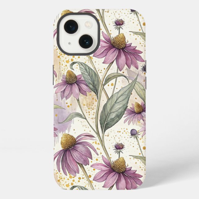 Watercolor Echinacea Purple & Gold iPhone Case (Back)