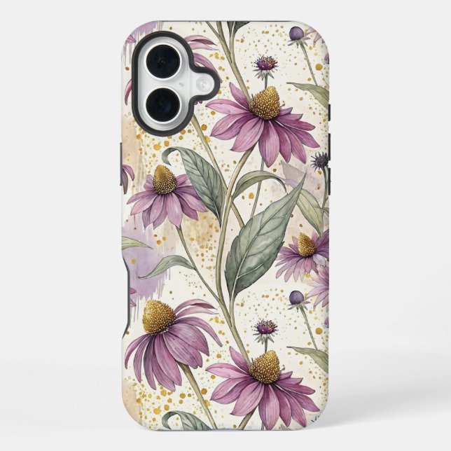 Watercolor Echinacea Purple & Gold iPhone Case (Back)