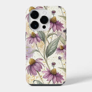 Watercolor Echinacea Purple & Gold iPhone 14 Pro Case