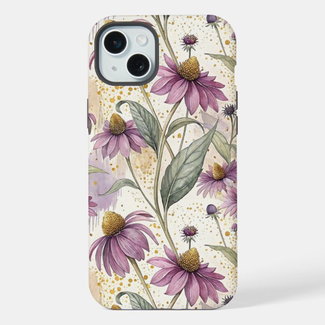 Watercolor Echinacea Purple & Gold iPhone Case (Back)