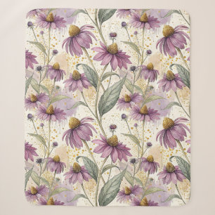 Watercolor Echinacea Purple & Gold Sherpa Blanket