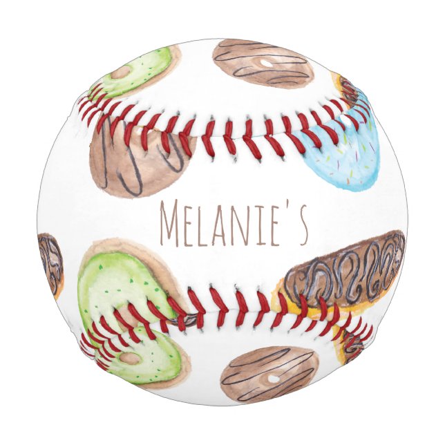 Watercolor Eclair Doughnuts Fun Whimiscal Sweet    Baseball (Front)