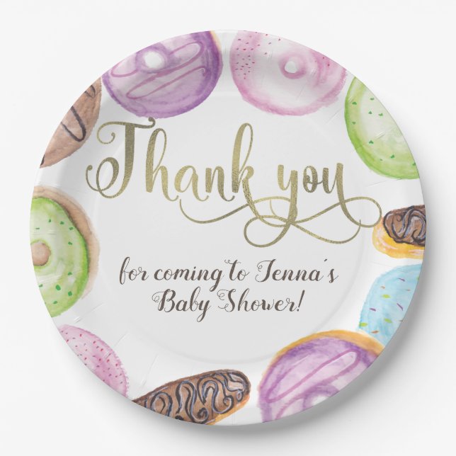 Watercolor Eclairs Doughnuts Fun Whimiscal Sweet Paper Plate (Front)