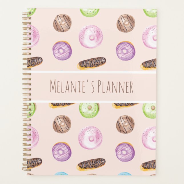 Watercolor Eclairs Doughnuts Fun Whimiscal Sweet Planner (Front)