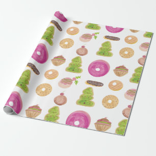 Watercolor Eclairs Doughnuts Fun Whimiscal Sweet Wrapping Paper