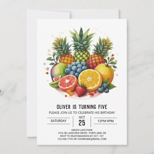 Watercolor Editable Apple Fruits Birthday Invitation (Front)