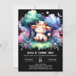 Watercolor Editable Cow Birthday Invitation