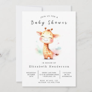 Watercolor Editable Giraffe Baby Shower  Invitation