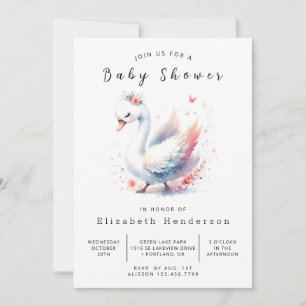 Watercolor Editable Swan Baby Shower Invitation