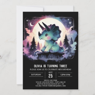 Watercolor Editable Triceratops Birthday Invitation