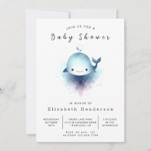 Watercolor Editable Whale Baby Shower Invitation