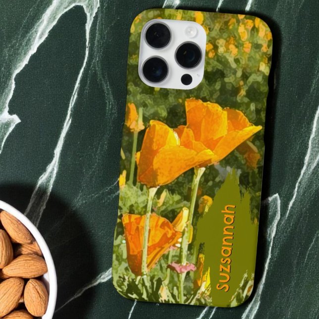 Watercolor Effect California Poppy Photo Custom iPhone Case (back custom of template iPhone case)