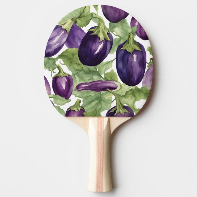 Watercolor Eggplant Garden Botanical Pattern Ping Pong Paddle (Front)