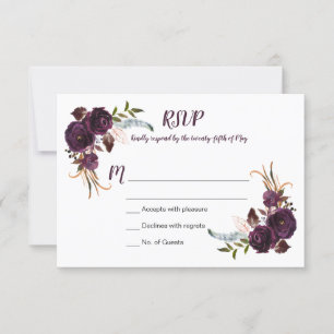 Watercolor Eggplant Purple Roses Floral Boho RSVP Card