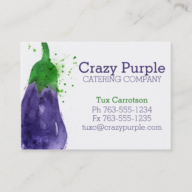 watercolor eggplant vegetable food chef catering business card (Front)