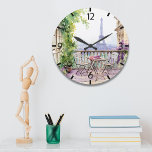 Watercolor Eifel Tower Paris French Cafe<br><div class="desc">Watercolor Eifel Tower Paris French Cafe Clock features a watercolor french cafe seating area with Paris and the Eifel Tower in the background. Created by Evco Studio www.zazzle.com/store/evcostudio</div>