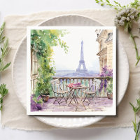 Watercolor Eifel Tower Paris French Cafe