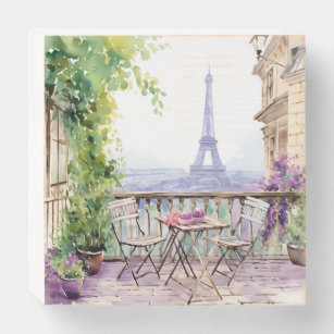 Watercolor Eifel Tower Paris French Cafe Wooden Box Sign