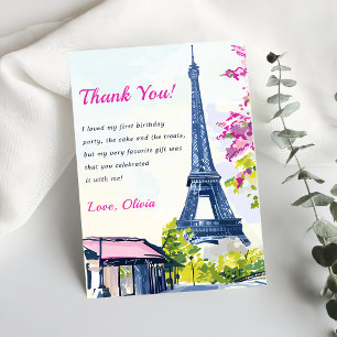 Watercolor Eiffel Tower Birthday Thank You Card