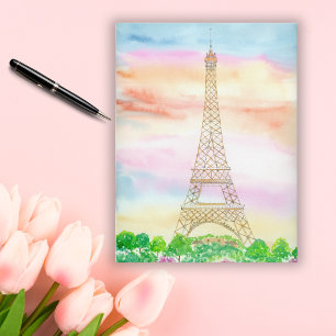 Watercolor Eiffel Tower During Sunset Paris Postcard